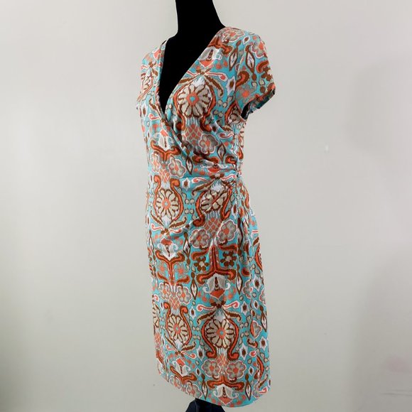 Paisley Crossover Faux Small Wrap Midi Dress Blue Jones New York Signature - Picture 4 of 13